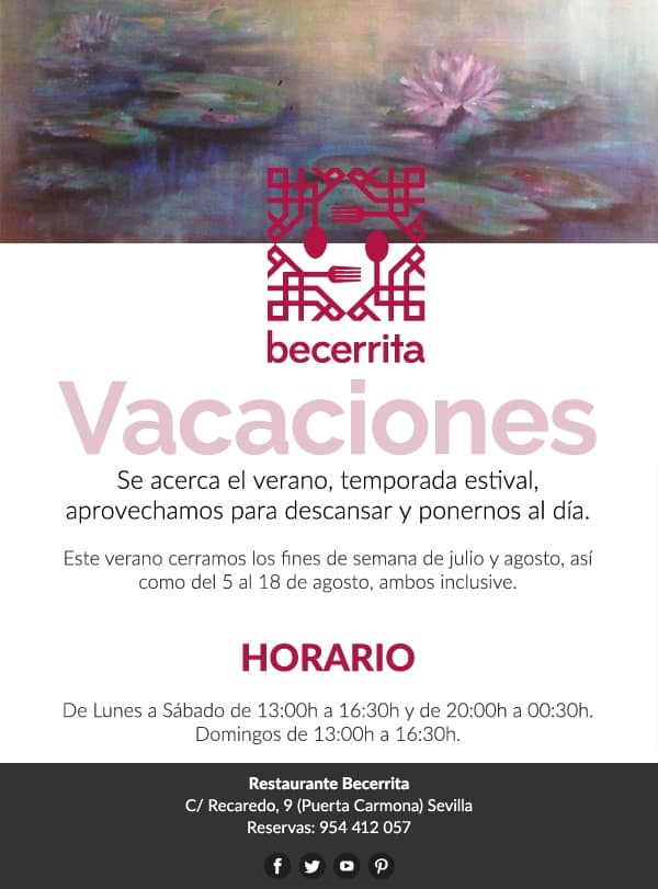 Vive el verano en Restaurante Becerrita, Sevilla 2019