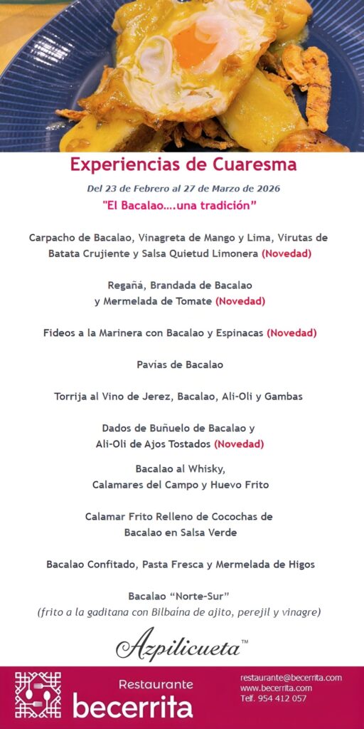 Experiencias de Cuaresma 2026 en Restaurante Becerrita, Sevilla.