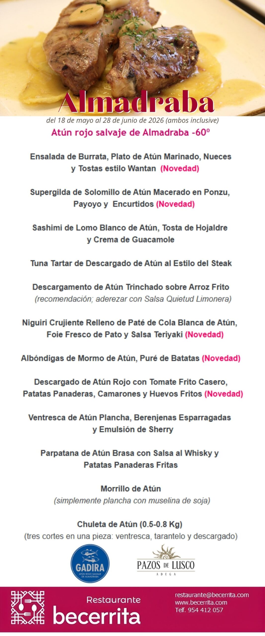 Experiencias de Almadraba 2026. Atún Rojo Salvaje en Restaurante Becerrita, Sevilla